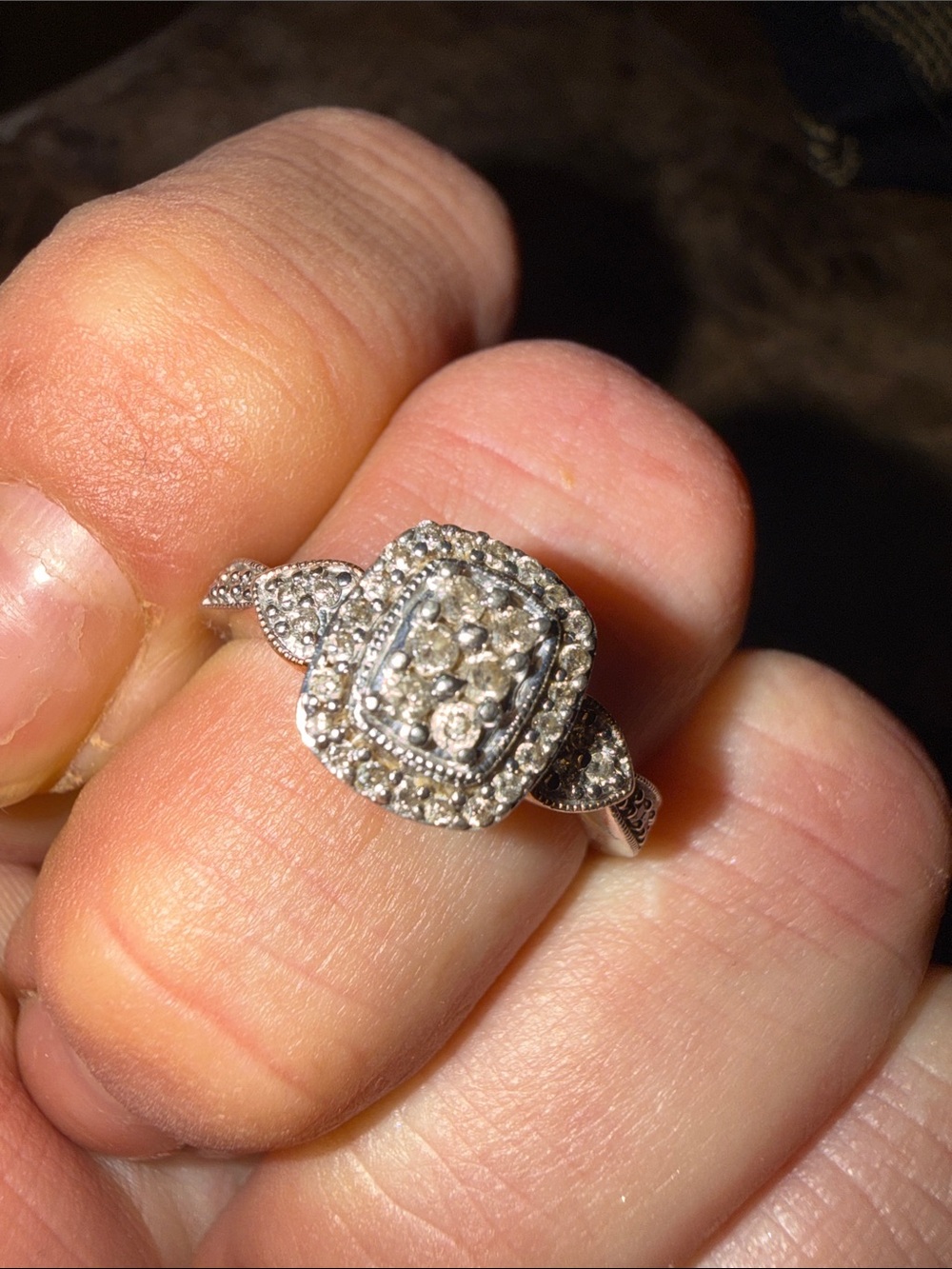 Diamond Halo Cluster Ring in Sterling Silver&14k sz7 - Picture 14 of 17